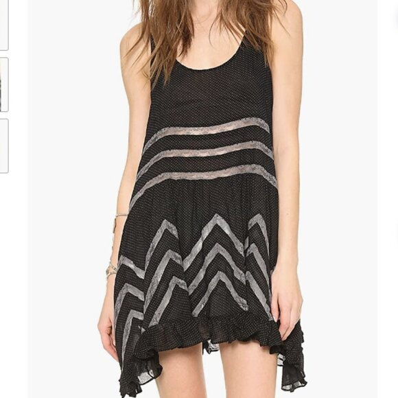 Free People Black and Gray Voile Lace Trapeze Slip Dress Size XSmall - Picture 2 of 6